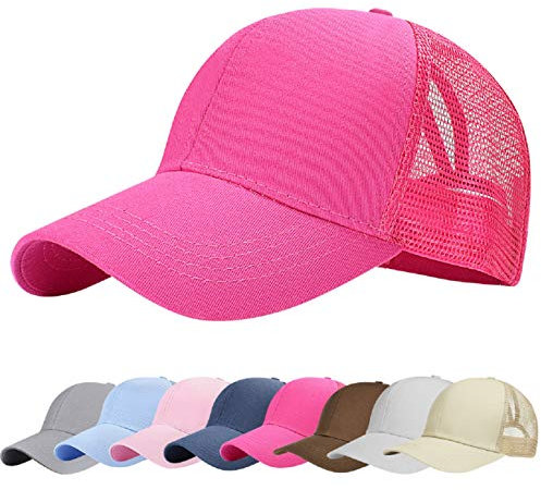 UMIPUBO Mesh Baseball Cap für Damen Basecap Outdoor Sport Mütze Lässig Baseballkappe Nettokappe Schachtelhalm Baseballmütze (Rose rot)