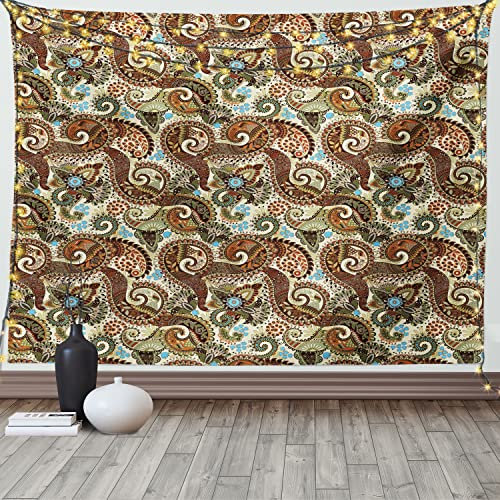 ABAKUHAUS Paisley Wandteppich, Persischer Teardrop mit gebogenem Spitzenmotiv in einem bunten Muster, aus Weiches Mikrofaser Stoff Wand Dekoration Für Schlafzimmer, 230 x 140 cm, Mehrfarbig