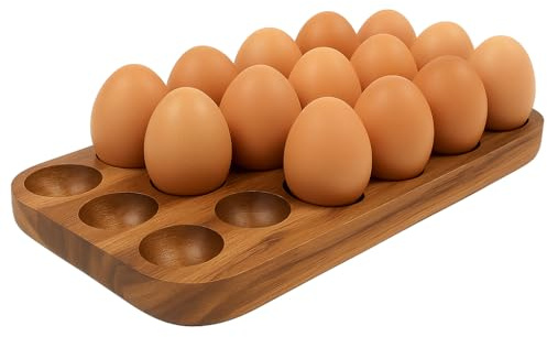18-Hole Egg Holder – Rustic Acai Wood Egg Tray for Kitchen Worktops, Counters & Fridge Storage