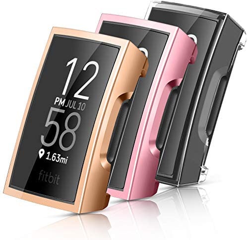Vancle 3-Pack Case Compatible with Charge 3 and 4 Soft TPU All-Around Cover Anti-Scratch Screen Protector Bumper for Special Edition Smartwatch (Rose Gold, Rose Pink, Clear)