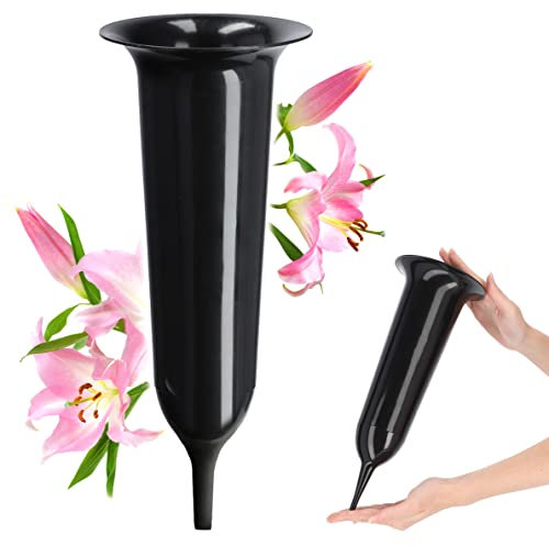 KADAX Jarrón funerario, jarrón de plástico, florero de plástico para Flores, jarrón de Cementerio, Resistente a Las heladas, jarrón para Tumba, decoración Resistente (13,5 cm, estaca, Negro)