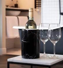 Enfriador de vino de mármol negro para mesa superior de mármol, cubo enfriador de vino, capacidad para cualquier botella de 750 ml, uso como utensilios, papelería y decoración de bar, 5 pies de ancho
