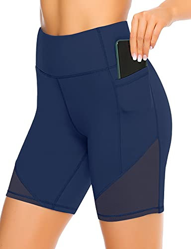 JOYSPELS Mesh Kurze Sporthose Hose Damen Leggings Kurz Radlerhose, Dunkelblau, 36 (S)