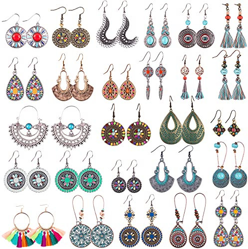 Duufin 26 Paare Böhmische Ohrringe Boho Hängeohrringe Vintage Baumeln Ohrringe Boho Retro Bohemian Tropfen Ohrringe Set für Damen Mädchen