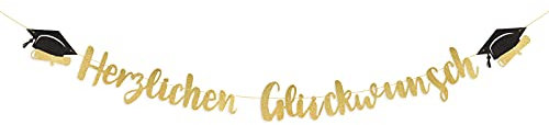 Graduation Girlande Gold Herzlichen Glückwunsch Girlande Papier Abschluss Deko Banner mit Doktorhut Motiv Graduierung Hänge Dekoration für Abschlussfeiern Abschlussparty Abi Foto Hintergrund