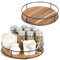 [ 2 Pack ] 9 & 10 Acacia Wood Lazy Susan Organizers with Steel Sides, Lazy Susan Turntable for Cabinet, Kitchen Turntable Storage for Table, Countertop, Pantry