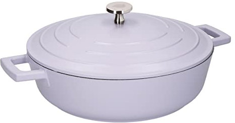 MasterClass Shallow Casserole Dish with Lid, Lightweight Cast Aluminium, Induction Hob and Oven Safe, Lavender, 4 Litre/28 cm
