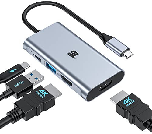 Tiergrade Adattatore da USB C a HDMI, hub USB C 4 in 1, adattatore Thunderbolt 3 con 2 porte HDMI, ricarica PD da 100 W, porta USB 3.0 per MacBook Pro/Air, Pixelbook, XPS, Galaxy e altro