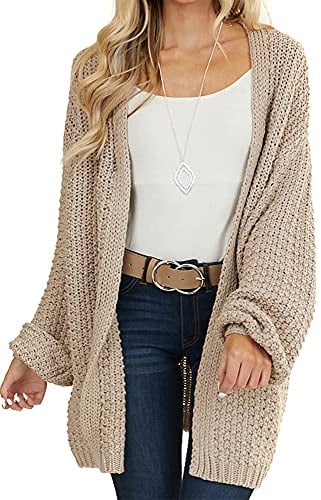 Maroway Women's Knit Batwing Sleeve Cardigan Oversized Open Front Sweater Khaki