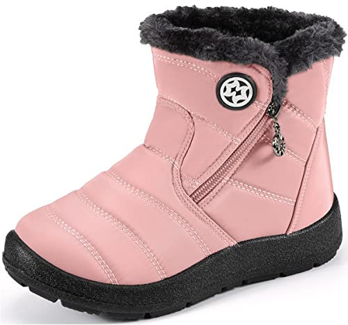 Gaatpot Stivali da Neve Ragazzi Ragazze Scarpe Invernali Bambini Fodera Calda Stivali Piatto Impermeabili Stivaletti Morbide Antiscivolo Rosa#2 33 EU = 34 CN