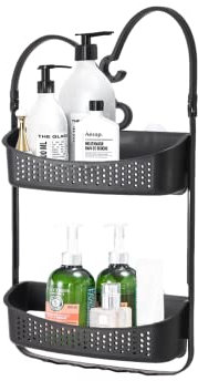 Blue Canyon Hanging Shower Caddy Single Basket, No Drill Bathroom Shelf, Non-Rusting Storage Shelves, Shower Accessory for Bathroom Organisation Shelf, Over Bath Storage Shower Basket (2 Tier Black)