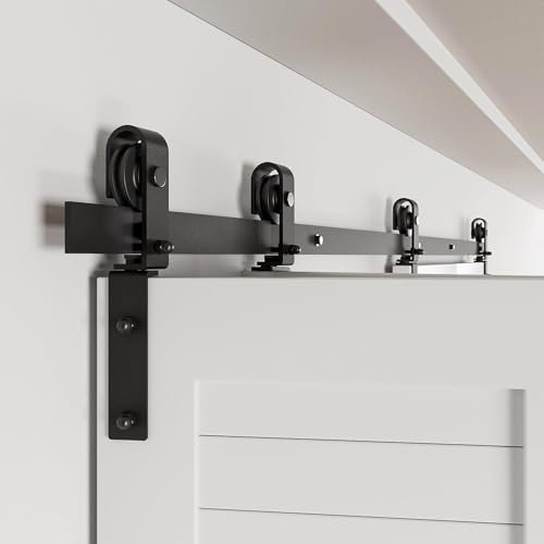BONIKLUBA 5FT/153CM Bi-Folding Sliding Barn Door Hardware Track Kit for Four 37cm Wide Bifold Doors, Side Mounted Black Roller Hanger (No Door)