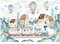 WallArena - Vlies Fototapete Kinderzimmer 416x254 cm Tiere Zug Ballon Scandi weiß - Fototapeten Tapeten für Kinder Kindertapete Kinderzimmertapete - Vliestapete Wandtapete Tapete 3D Effekt
