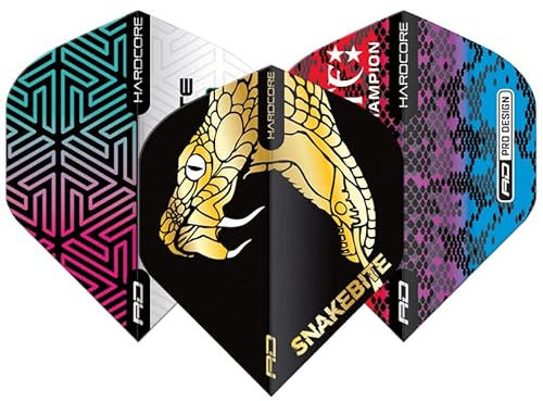 RED DRAGON Peter Wright Snakebite Hardcore Dart Flight-Paket - 3 Sätze pro Packung (insgesamt 9 Dart-Flüge)