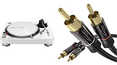 Pioneer DJ, PLX-500-W, Giradischi per DJ a trazione diretta, bianco & KabelDirekt – 0,5m Cavo RCA, PRO Series