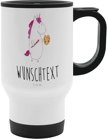 Mr. & Mrs. Panda Personalisierter Thermobecher Einhorn Künstler - Personalisierte Geschenke, Pinsel, Isolierbecher mit Namen, Farbe, Bedrucken,