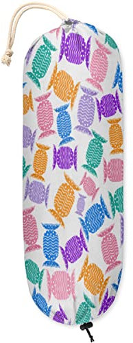 Cute Colorful Candy Plastic Bag Holder Wall Mount Grocery Bag Holder Reusable Trash Bag Organizer Washable Large Grocery Bag Storage Dispenser for Kitchen Pantry