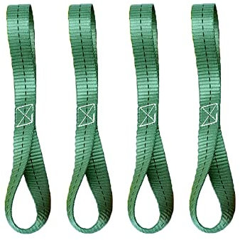 4 Stück Doppelschlaufen Zurrschlaufen Schlaufen Spanngurte Gewebte Nylon Gurt - 800kg Arbeitslast, 25 * 400 mm Gurtschlaufen für Motorrad, ATV, UTV, Fahrrad, Camping, Klettern, Aufhängung, Armee Grün