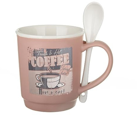 KASANOVA Tazza Mug conica 400 ml con cucchiaino in Porcellana Malva Viola