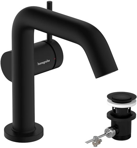 hansgrohe Tecturis S Fine - Waschtischarmatur mit Zugstange, energiesparend (CoolStart), Wasserhahn Bad mit Auslauf Höhe 110mm, Mischbatterie Waschbecken wassersparend (EcoSmart+), Mattschwarz
