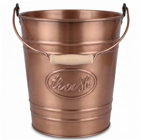 Autumn Alley Poubelle de salle de bain occidentale – Seau en métal avec poignée en bois pour salle de bain rustique, chambre, bureau, cuisine, décoration de maison de campagne, 7 litres, ton cuivre