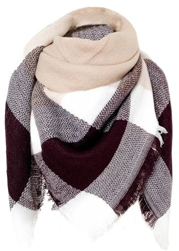 FIFTHAVE Schal Damen Scarf Women Tuch Schal Winterschal Karo Herbst Strickschal Weich Warmer Deckenschal Poncho Cape Herbstschal Dreieckstuch Dunkelbraun