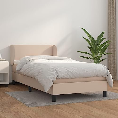 MNISDFL Bett kopfteil Bodenbett Schlafzimmer möbelEinzelbett Boxspringbett mit Matratze Cappuccino-Braun 90x190cm Kunstleder