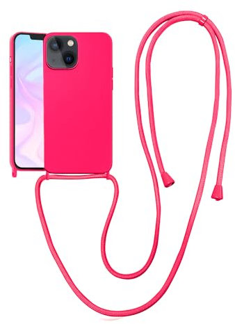 VooDirop Crossbody Case for iPhone 14 Pro Max with Adjustable Lanyard Rope, Drop Protection Silicone Phone Case for iPhone 14 Pro Max 6.7' Neon Pink