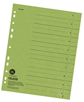 Original Falken 500er Pack Trennblätter. Made in Germany. Aus Recycling-Karton für DIN A4 grün Trennlaschen Trennblätter Ordner Register Kalender Blauer Engel