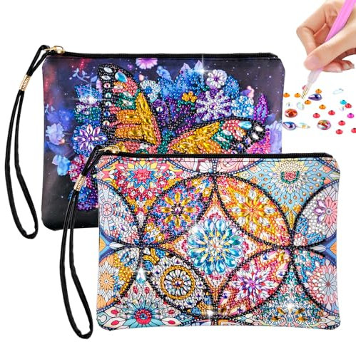WuGU Diamond Painting Kinder, 2 Stück Bastelset Kinder ab 6 7 8 9 10 Jahre, Diamond für Jungen 6-10 Jahre Kleine Kosmetiktasche Diamant Painting Kinder Erwachsene- Farbig