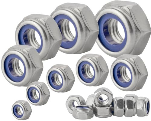 Selbstsichernde Muttern M8 50 Stück Edelstahl A2 V2A Stoppmuttern Sicherungsmuttern Sechskantmuttern Schraubenmuttern Edelstahlmuttern Außensechskant Mutter DIN 985