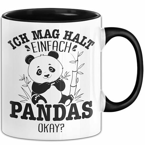 Trendation Panda Tasseich Mag Halt Pandas Okay Pandabär Becher Mädchen Kaffee-Becher (Schwarz)