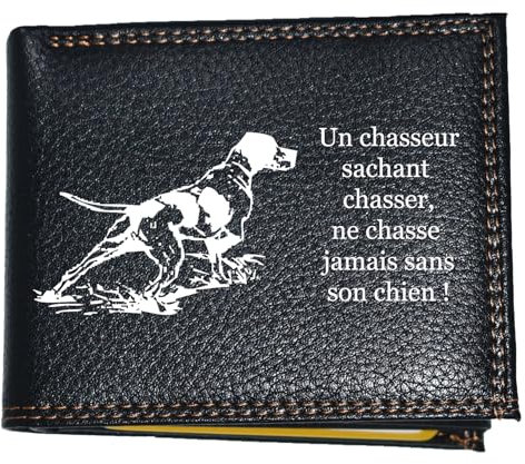 Syl'la Cacciatore da caccia - Custodia a portafoglio con aletta per uomo, regalo per festa del papà, Nero Cacciatore e Cane, Portefeuille, Caccia