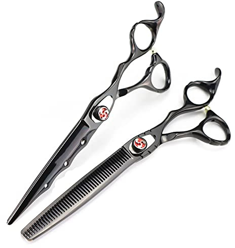 Haarschneideschere, 7 Zoll, professionelle Haarschere aus japanischem 440c-Stahl mit schwarzer Flamme, Edelstein-Haarschere, Schneidewerkzeug für Friseure, Haarschnitt, Effilierschere, Friseurschere