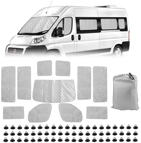 Sonnenschutz Auto Frontscheibe Ersatz für FIAT Ducato/Peugeot Boxer/Citroen Relay 2006-2023, 11 Teilige Technology Thermomatte Ersatz für Opel Movano Nach 2021, Faltbar Innen Frontscheibenabdeckung