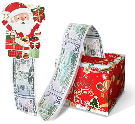YAOLIGIFT Christmas Money Box for Cash Gift Pull, Surprise Explosion Gift with 60Pcs Transparent Bags for Christmas, DIY Holiday Cash Box for Money Holder for Women Men Girls Boys Mom Dad (Red)