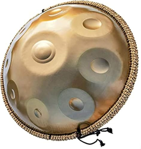 Handpan Instrument, Stahltrommel in D-Moll 9 Töne 22 Zoll 440/432 Hz, Handtrommel Percussion mit weicher Handpan-Tasche, 2 Sticks und Ständer(440Hz)