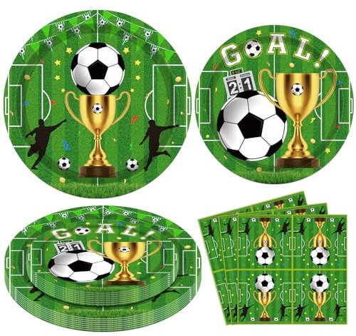 120 paquetes de fútbol, decoración para fiestas de fútbol, accesorios para cumpleaños, juego de vajilla deportiva temática cumpleaños supplies incluye platos servilletas para deportes party supplies
