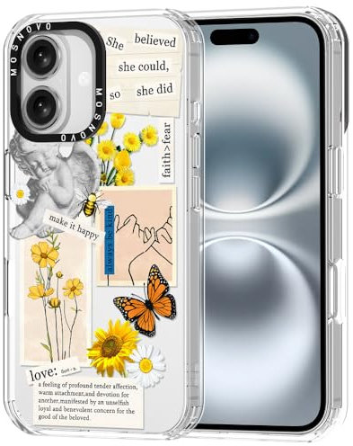 MOSNOVO Hülle für iPhone 16 – Durchsichtige, schlanke, stoßfeste TPU+PC-Handyhülle, [6,6 Fuß Fallschutz/Anti-Abziehen] - Vintage-Collage-Kunst