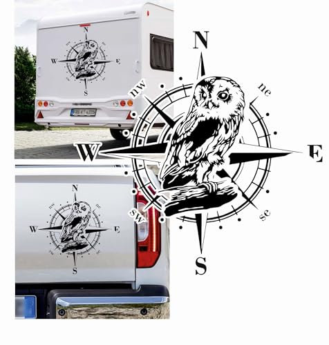 Rakelfix Kompass Eule Waldbewohner Waldeule Aufkleber Größe&Farbe wählbar Hund Hunde Wohnmobil Caravan Autoaufkleber Sticker Kompassrose Windrose Camper