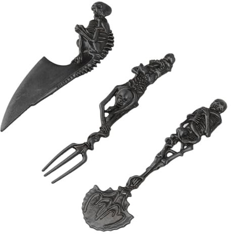 Ensemble de Couverts Squelette D'halloween, Vaisselle Créative en Alliage de Zinc avec Tête de Mort pour les Repas Festifs et les Décorations D'halloween (BLACK)