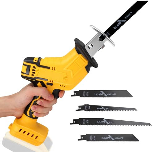 Cordless Reciprocating Saw, Electric Saw Cordless with 4 Saw Blades, 0-3000 SPM, Variable Speed & Lock-Button, Electric Reciprocating Saw for Pruning, Wood, Metal Cutting (No Battery)