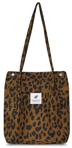 KAIAIWLUO Canvas Leo Print Tasche,Leopardenmuster Tasche für Damen Leoparden Tote Leopard Schulter Cord Geldbörse Große Kapazität Cord Tasche Reisen Handtaschen für Teenager Mädchen Schule