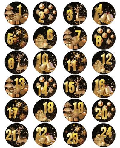 Adventskalender Aufkleber Zahlen, Adventskalender Sticker 1-24, Aufkleber Adventskalender Zahlen, Adventskalender Zahlen Aufkleber für Adventskalender Basteln und Befüllen