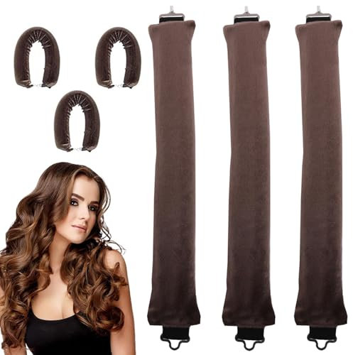 3 Stück Hitzefreie Lockenwickler, Heatless Curls Band mit Haken, Overnight Blowout, Overnight Curls Hair Curler No Heat, Hitzefreie Lockenwickler für Mittleres Langes Haar (Kaffee）