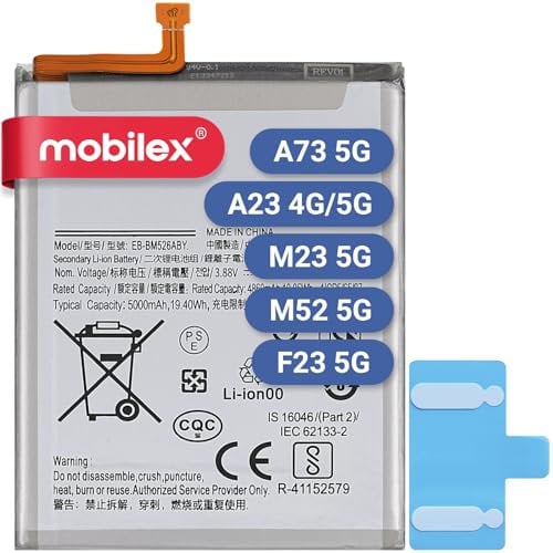 MOBILEX® Interner Akku für Samsung Galaxy A23 (4G / 5G) / A73 5G / M23 5G / M33 5G / M52 5G (EB-BM526ABS / EB-BM526ABY), Ersatzteil, 5000 mAh, OEM, Originalkapazität