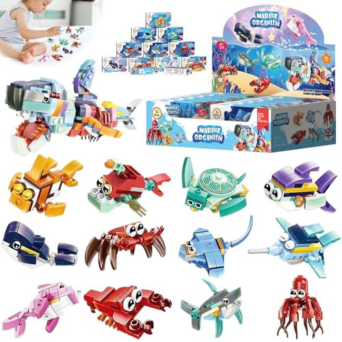 Mineup 12 in 1 Mitgebsel Kindergeburtstag Gastgeschenke,12 Pack Meeresleben Bausteine Spielzeug Set,Baustein Spielzeug Weihnachten Geburtstag Party Geschenke für Ostern ab 4-12 Jahre Mädchen Jungen