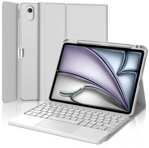 Tastiera con Trackpad per iPad Air 11 M2/M3 2024/2025, Custodia con Tastiera con Touchpad per iPad Air 11 M2/M3 2024/2025, Italiano QWERTY Tastiera Bluetooth Staccabile con Touchpad, Grigio chiaro