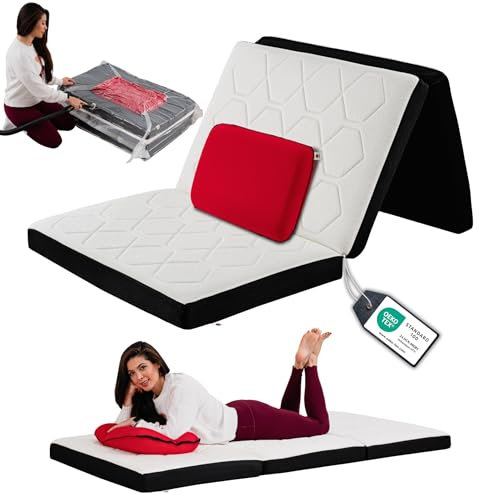 Nemuri Faltmatratze Klappmatratze 100x200 mit Kissen und Vakuumtasche – Hochwertiges Schlafset mit Memoryschaum für Gäste, Camping & kleine Räume (1, 100x200)