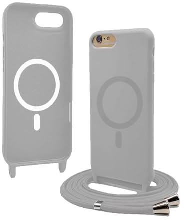Magnetic Cover with Lanyard for iPhone 8 Plus/7 Plus, [Compatible with MagSafe], Silicone Cover, Adjustable Nylon Neck Strap Chain Necklace Strap, Light Grey